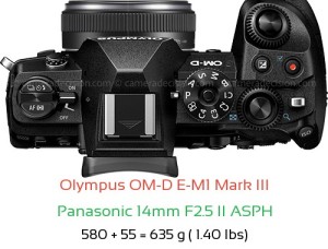 Olympus E-M1 III with Panasonic 14mm F2.5 II ASPH Lens Size
