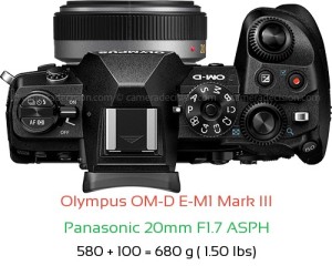 Olympus E-M1 III with Panasonic 20mm F1.7 ASPH Lens Size