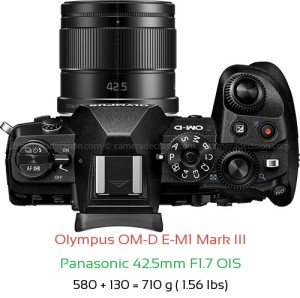 Olympus E-M1 III with Panasonic 42.5mm F1.7 OIS Lens Size