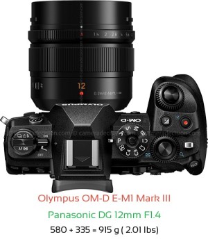Olympus E-M1 III with Panasonic DG 12mm F1.4 Lens Size