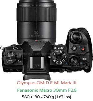 Olympus E-M1 III with Panasonic Macro 30mm F2.8 Lens Size