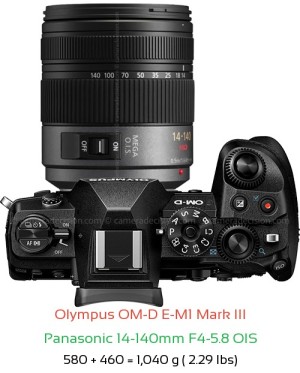 Olympus E-M1 III with Panasonic 14-140mm F4-5.8 OIS Lens Size