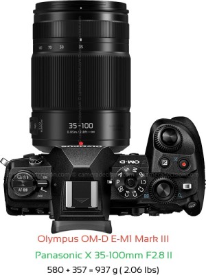 Olympus E-M1 III with Panasonic X 35-100mm F2.8 II Lens Size