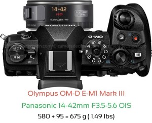 Olympus E-M1 III with Panasonic 14-42mm F3.5-5.6 OIS Lens Size