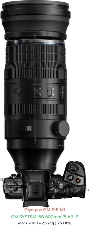 Olympus E-M1 with OM SYSTEM 150-600mm f5-6.3 IS Lens Size