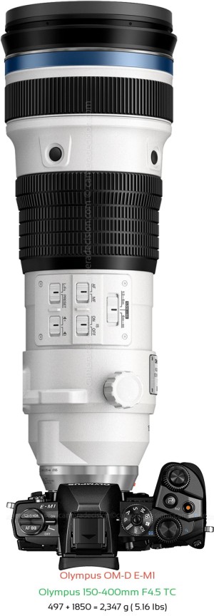 Olympus E-M1 with Olympus 150-400mm F4.5 TC Lens Size