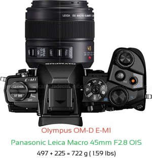 Olympus E-M1 with Panasonic Leica Macro 45mm F2.8 OIS Lens Size