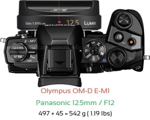 Olympus E-M1 with Panasonic 12.5mm / F12 Lens Size
