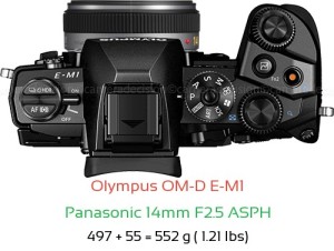 Olympus E-M1 with Panasonic 14mm F2.5 ASPH Lens Size