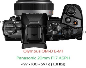 Olympus E-M1 with Panasonic 20mm F1.7 ASPH Lens Size