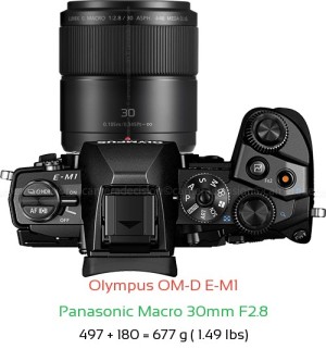 Olympus E-M1 with Panasonic Macro 30mm F2.8 Lens Size