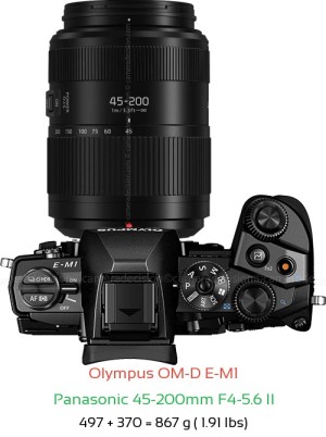 Olympus E-M1 with Panasonic 45-200mm F4-5.6 II Lens Size