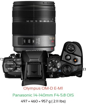 Olympus E-M1 with Panasonic 14-140mm F4-5.8 OIS Lens Size