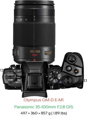 Olympus E-M1 with Panasonic 35-100mm F2.8 OIS Lens Size
