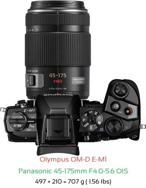 Olympus E-M1 with Panasonic 45-175mm F4.0-5.6 OIS Lens Size