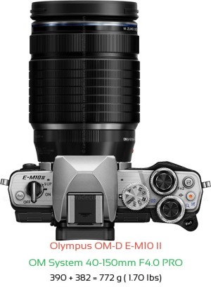 Olympus E-M10 II with OM System 40-150mm F4.0 PRO Lens Size