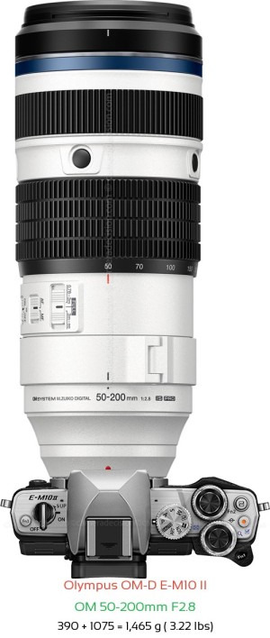 Olympus E-M10 II with OM 50-200mm F2.8 Lens Size