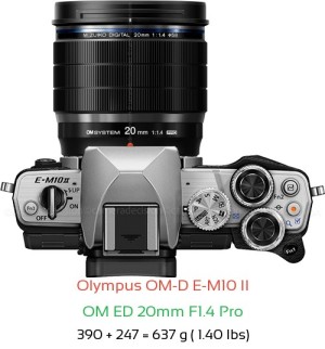 Olympus E-M10 II with OM ED 20mm F1.4 Pro Lens Size