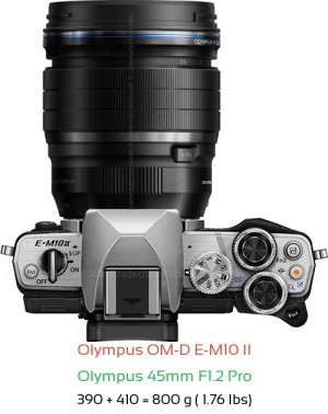 Olympus E-M10 II with Olympus 45mm F1.2 Pro Lens Size