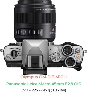 Olympus E-M10 II with Panasonic Leica Macro 45mm F2.8 OIS Lens Size