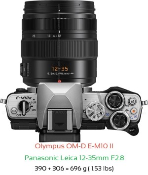 Olympus E-M10 II with Panasonic Leica 12-35mm F2.8 Lens Size