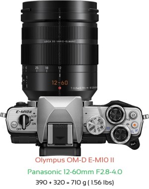 Olympus E-M10 II with Panasonic 12-60mm F2.8-4.0 Lens Size