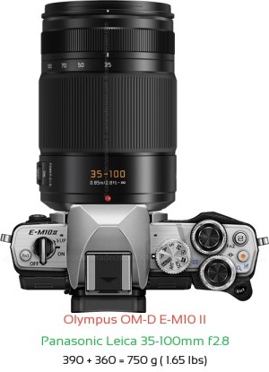 Olympus E-M10 II with Panasonic Leica 35-100mm f2.8 Lens Size