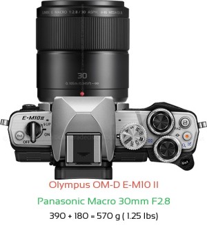 Olympus E-M10 II with Panasonic Macro 30mm F2.8 Lens Size