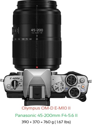 Olympus E-M10 II with Panasonic 45-200mm F4-5.6 II Lens Size