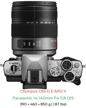 Olympus E-M10 II with Panasonic 14-140mm F4-5.8 OIS Lens Size