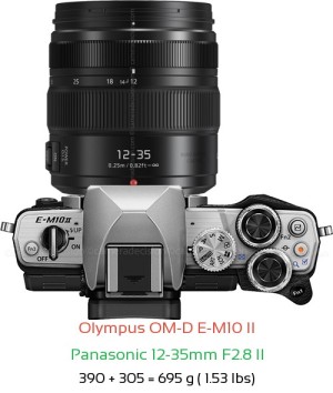 Olympus E-M10 II with Panasonic 12-35mm F2.8 II Lens Size