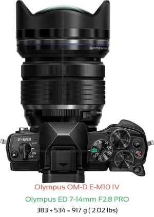Olympus E-M10 IV with Olympus ED 7-14mm F2.8 PRO Lens Size