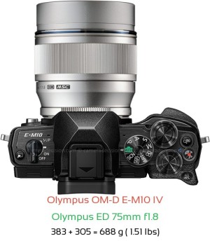 Olympus E-M10 IV with Olympus ED 75mm f1.8 Lens Size