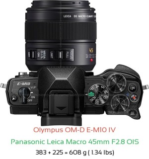 Olympus E-M10 IV with Panasonic Leica Macro 45mm F2.8 OIS Lens Size