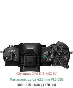 Olympus E-M10 IV with Panasonic Leica 42.5mm F1.2 OIS Lens Size