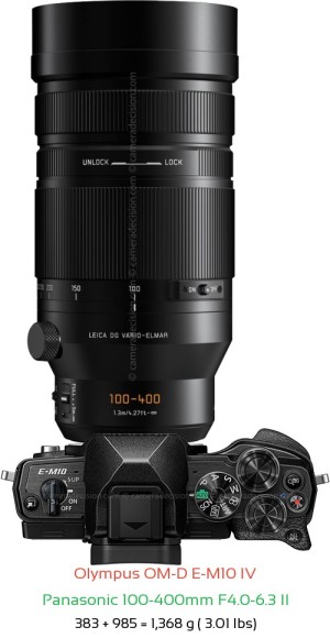 Olympus E-M10 IV with Panasonic 100-400mm F4.0-6.3 II Lens Size