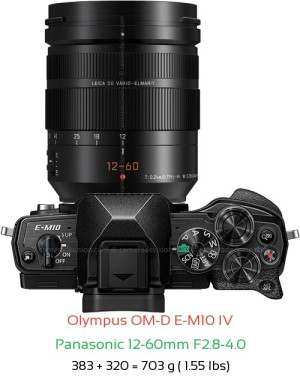 Olympus E-M10 IV with Panasonic 12-60mm F2.8-4.0 Lens Size
