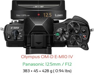 Olympus E-M10 IV with Panasonic 12.5mm / F12 Lens Size