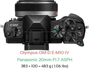 Olympus E-M10 IV with Panasonic 20mm F1.7 ASPH Lens Size