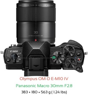 Olympus E-M10 IV with Panasonic Macro 30mm F2.8 Lens Size