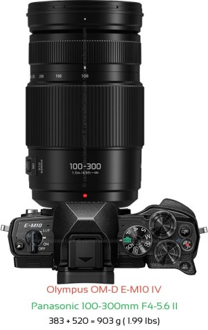Olympus E-M10 IV with Panasonic 100-300mm F4-5.6 II Lens Size