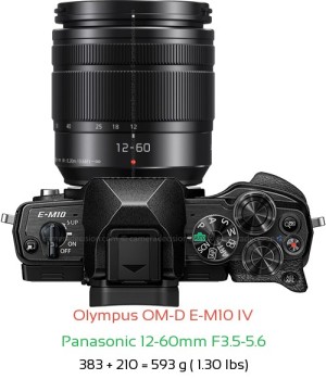 Olympus E-M10 IV with Panasonic 12-60mm F3.5-5.6 Lens Size