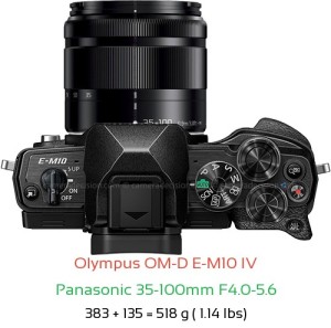 Olympus E-M10 IV with Panasonic 35-100mm F4.0-5.6 Lens Size