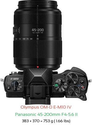 Olympus E-M10 IV with Panasonic 45-200mm F4-5.6 II Lens Size