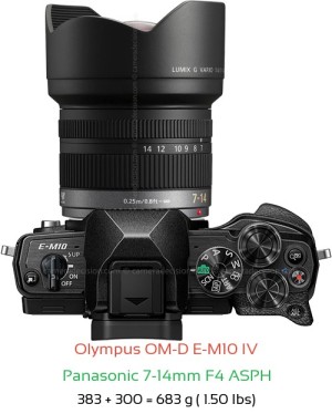 Olympus E-M10 IV with Panasonic 7-14mm F4 ASPH Lens Size