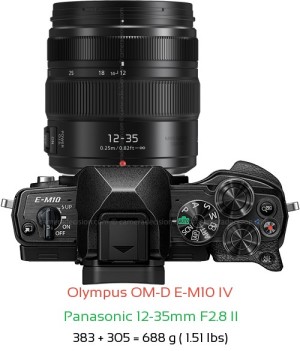 Olympus E-M10 IV with Panasonic 12-35mm F2.8 II Lens Size