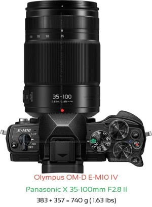 Olympus E-M10 IV with Panasonic X 35-100mm F2.8 II Lens Size