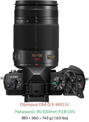 Olympus E-M10 IV with Panasonic 35-100mm F2.8 OIS Lens Size