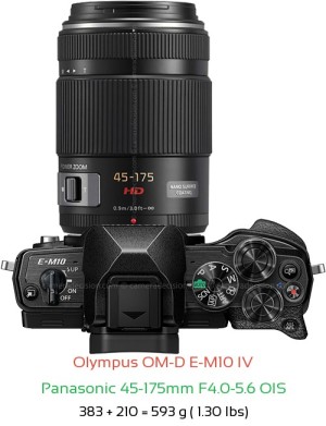 Olympus E-M10 IV with Panasonic 45-175mm F4.0-5.6 OIS Lens Size