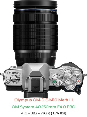 Olympus E-M10 III with OM System 40-150mm F4.0 PRO Lens Size